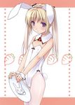  absurdres animal_ears blonde_hair bunny_ears bunnysuit flat_chest grey_eyes highres long_hair official_art ooji original pantyhose purple_eyes solo tray twintails white_legwear wrist_cuffs 