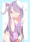  :p animal_ears bad_id bad_pixiv_id bare_arms beatrice_(wild_arms) bunny_ears bunny_tail bunnysuit carrot johnny_funamushi lavender_hair long_hair looking_at_viewer sidelocks simple_background solo tail thighhighs tongue tongue_out wild_arms wild_arms_3 wrist_cuffs 