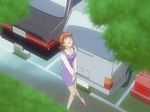  business_suit car clenched_teeth crotch_grab formal from_above ground_vehicle high_heels isaku kisaku lipstick looking_up makeup miniskirt motor_vehicle office_lady outdoors pantyhose pencil_skirt red_eyes red_hair shoes short_hair skirt solo standing suehiro_madoka suit teeth vest 