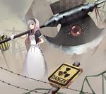  apron axe battle_axe eyeball gloves hand_on_hip huge_weapon long_hair maid maid_headdress open_mouth original pink_hair red_eyes sign solo tog_(shoten) weapon 
