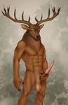  anthro antlers balls cervine cervine_penis elk erection horn horns huge lemon_testicles male mammal morticus nude penis pose solo stag tapering_penis 