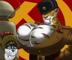  blush breasts canine dog feline female gideon gun hat husky hyper hyper_breasts male military russian sabertooth soldier soviet straight tiger uniform ushanka weapon ★ ☭ 