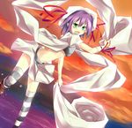  bad_id bad_pixiv_id belt green_eyes hat keikotsu merry_nightmare midriff navel purple_hair short_hair skirt solo striped striped_legwear sunset thighhighs yumekui_merry 