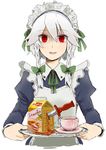  bad_id bad_pixiv_id box braid cup face hands highres izayoi_sakuya knife lipton maid maid_headdress product_placement red_eyes short_hair silver_hair sketch solo tai0201 tea teacup touhou twin_braids 