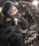  black_rock_shooter hood hoodie short_hair solo strength_(black_rock_shooter) tail thighhighs white_hair yato yellow_eyes 