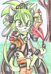  bell bracer brown_eyes crayons_coloring darkestspirit eyelashes female green green_hair hair hi_res looking_at_viewer ring runes(name) runes_the_cat short_green_hair short_hair sonic_style stand star tail tattoo 