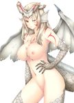  breasts censored dragon_girl facial_mark fatalis highres large_breasts monster_girl monster_hunter navel nipples nude personification pussy_juice red_eyes scar solo tail tattoo transparent_background white_fatalis wings yui.h 