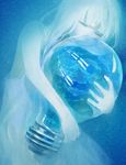  bad_id bad_pixiv_id blue closed_eyes dress earth keipomjp light_bulb long_hair object_hug original oversized_object silver_hair solo white_dress 