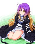  ahoge bad_id bad_pixiv_id blonde_hair chro dress gradient_hair hijiri_byakuren long_hair multicolored_hair purple_hair sitting solo thighs touhou two-tone_hair yellow_eyes 