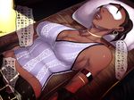  armband belt blindfold breasts cleavage dark_skin large_breasts pillow resident_evil sawao sheva_alomar sideboob solo tank_top translation_request 