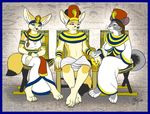  canine chinchilla costume egyptian female fennec fox king male moodyferret pharaoh queen rodent royalty seated throne trio 