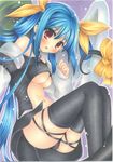  blue_hair blush bow breasts cameltoe choker dizzy feathers guilty_gear hair_bow large_breasts long_hair midriff navel red_eyes ribbon shinonome86 solo tail thigh_ribbon thighhighs twintails underboob wings 