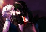  alternate_color black_hair blood blue_eyes braid chin_grab dark_persona dual_persona face-to-face gloves imminent_kiss izayoi_sakuya maid_headdress multiple_girls red_eyes selfcest short_hair silver_hair tima touhou yuri 