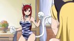  2girls animal_ears animated animated_gif ass blonde_hair blush bouncing_breasts breasts cap cat_ears cat_tail catgirl cleavage erza_scarlet fairy_tail fanservice gif lucy_heartfilia multiple_girls nekomimi red_hair screencap tail tattoo 