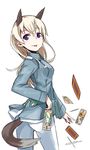  :p animal_ears bad_id bad_pixiv_id blonde_hair eila_ilmatar_juutilainen long_hair military military_uniform pantyhose purple_eyes sasaki_kouhei simple_background solo strike_witches tail tarot the_empress the_high_priestess tongue tongue_out uniform white_legwear world_witches_series 