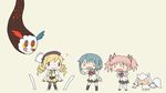  ? aoki_ume_(style) blonde_hair blue_hair blush charlotte_(madoka_magica) creator_connection drill_hair gun hair_ribbon hat hidamari_sketch kaname_madoka kyubey long_hair magical_girl mahou_shoujo_madoka_magica mami_mogu_mogu miki_sayaka multiple_girls o_o oniyan open_mouth parody pink_hair ribbon school_uniform short_hair short_twintails simple_background skirt smile style_parody thighhighs tomoe_mami twin_drills twintails ume-sensei weapon wide_face ||_|| 