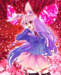  animal_ears black_legwear blazer bunny_ears crescent hand_over_eye jacket long_hair necktie norun pleated_skirt purple_hair red_eyes reisen_udongein_inaba skirt solo thighhighs touhou zettai_ryouiki 