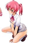  1girl arm_support bangs blush breasts brown_eyes brown_shoes buttons censored collared_shirt drool drooling erection grey_skirt highres hinata_natsumi ishikei keroro_gunsou long_hair natsumi_hinata neck_ribbon nipples no_bra open_mouth open_shirt penis pink_hair pink_ribbon pointless_censoring ribbon saliva school_uniform sgt._frog shiny shiny_hair shirt shoes short_sleeves simple_background sitting skirt skirt_lift small_breasts socks solo squatting star star-shaped_pupils sweatdrop symbol-shaped_pupils twintails unbuttoned white_background white_legwear white_shirt 