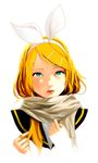  bad_id bad_pixiv_id blonde_hair green_eyes hair_ornament hairband hairclip kagamine_rin ocaca_(chocolate-hopper) portrait realistic scarf short_hair solo vocaloid 