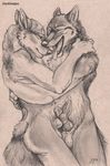  balls black_and_white blackteagan canine canine_penis cuddle cum eyes_closed frottage gay hug knot male messy monochrome nude penis sex sketch wolf 