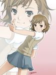  ann_yosh brown_eyes brown_hair highres misaka_mikoto school_uniform short_hair shorts solo sweater_vest to_aru_kagaku_no_railgun to_aru_majutsu_no_index zoom_layer 