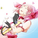  amy_(madoka_magica) bad_id bad_pixiv_id black_cat cat choker gloves hair_ribbon hug kaname_madoka kotokoto_(vibgyor) magical_girl mahou_shoujo_madoka_magica open_mouth pink_hair puffy_sleeves red_choker ribbon short_hair short_twintails smile solo tears twintails white_gloves 