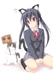  animal_ears black_hair brown_eyes cat cat_ears k-on! long_hair nakano_azusa placard ruschuto school_uniform sign solo tail twintails 