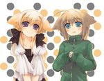  anthro blue_eyes canine dog dog_ears doggirl duo female jumper mammal purple_eyes unknown_artist 