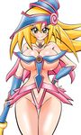  1girl blonde_hair blush breasts cleavage dark_magician_girl duel_monster green_eyes halubato harubato large_breasts smile solo yu-gi-oh! yuu-gi-ou_duel_monsters 