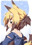  animal_ears blonde_hair breath brown_eyes brown_hair cum cum_on_body cum_on_clothes cum_on_hair cum_on_upper_body fox_ears fox_tail japanese_clothes looking_back multicolored_hair original reku sanbi_(reku) short_hair solo tail 