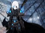  armor auer bad_id bad_pixiv_id blue_eyes cape chain death_knight elf eyepatch highres pale_skin pointy_ears scar solo warcraft white_hair world_of_warcraft 