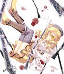  bad_id bad_pixiv_id beret blonde_hair blood blood_splatter blurry boots breasts brown_legwear corset depth_of_field detached_sleeves drill_hair falling fingerless_gloves gloves gun hair_ornament hairpin hat hina2002to magical_girl magical_musket mahou_shoujo_madoka_magica medium_breasts perspective pleated_skirt puffy_sleeves ribbon rifle skindentation skirt solo striped striped_legwear thighhighs tomoe_mami twin_drills twintails vertical-striped_legwear vertical_stripes weapon yellow_eyes zettai_ryouiki 