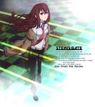  belt brown_hair english jacket legwear_under_shorts long_hair makise_kurisu necktie off_shoulder pantyhose purple_eyes red_neckwear shorts solo steins;gate tom_(drpow) 