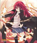  alastor_(shakugan_no_shana) company_connection cosplay crossover dengeki_bunko electricity fire highres itou_noiji j.c._staff jewelry lightning long_hair misaka_mikoto misaka_mikoto_(cosplay) parody pendant red_eyes red_hair school_uniform shakugan_no_shana shana skirt sword thighhighs to_aru_kagaku_no_railgun to_aru_majutsu_no_index weapon 