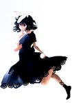  absurdres alternate_color animal_ears black_dress black_hair bow bunny_ears dress grin highres inaba_tewi nyararuto open_mouth red_eyes short_hair smile solo touhou 