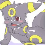  bukkake buraki cum cute ear_markings face_markings facial_cumshot fang itameshi markings on_side one_eye_closed pok&eacute;mon red_eyes solo tail umbreon 