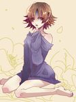  bare_shoulders barefoot black_eyes brown_hair chesed feet female headband nail_polish no_pants plant sengoku_musou sengoku_musou_2 short_hair sitting solo sweater tachibana_ginchiyo 