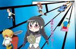  3girls akemi_homura asahina_mikuru back_to_the_future black_hair cless_alvein crossover delorean doraemon doraemon_(character) konno_makoto kyon mahou_shoujo_madoka_magica multiple_boys multiple_girls parody spoilers suzumiya_haruhi_no_yuuutsu tales_of_(series) tales_of_phantasia time_machine time_tunnel_(madoka_magica) toki_wo_kakeru_shoujo translated 