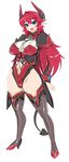  :d blue_eyes breasts character_request demon_girl demon_tail horns large_breasts leotard mel/a navel navel_cutout open_mouth original pointy_ears red_hair smile solo tail thick_thighs thighhighs thighs upper_body 