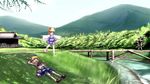  blonde_hair bridge broom closed_eyes gourd grass hat highres horns ibuki_suika kirisame_marisa lying moriya_suwako mountain multiple_girls on_back outstretched_arms scenery spread_arms touhou tree tsubasa_(abchipika) wallpaper water witch_hat 