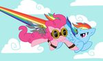  cloud duo equine eyewear female feral flying friendship_is_magic fur glare goggles hair horse mammal multi-colored_hair my_little_pony pegasus pink_fur pink_hair pinkie_pie_(mlp) pony purple_eyes rainbow rainbow_dash_(mlp) rainbow_hair rainbow_tail sky steampunk unknown_artist wings 