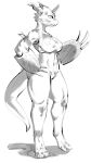  2019 abs anthro athletic belly big_breasts biped breasts claws clothed clothing digimon digimon_(species) dragon featureless_crotch female flamedramon gloves horn mask muscular muscular_female navel rtr scalie simple_background solo standing thick_thighs toe_claws toes 