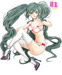  bad_id bad_pixiv_id bra chikoboo full_body green_eyes green_hair hatsune_miku high_heels lingerie long_hair panties shoes simple_background solo striped striped_bra striped_panties thighhighs twintails underwear underwear_only very_long_hair vocaloid 