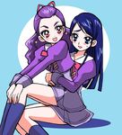  blue_eyes blue_hair blush couple hug hug_from_behind l'ecole_des_cinq_lumieres_school_uniform milk_(yes!_precure_5) mimino_kurumi minazuki_karen multiple_girls nanjou_akimasa pink_eyes precure purple_hair purple_skirt school_uniform sitting sitting_on_lap sitting_on_person skirt sparkle wavy_hair yes!_precure_5 yes!_precure_5_gogo! yuri 