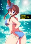  ass bikini blue_eyes blush breasts english female fuuro_(pokemon) gym_leader large_breasts looking_back nnn open_mouth outdoors pokemon pokemon_(game) pokemon_black_and_white pokemon_bw red_hair short_hair side_ponytail sky smile solo swimsuit 