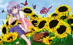  butterfly flowers herikawa_koishi onegai_teacher purple_hair sunflower 