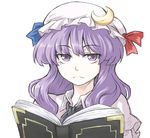  book crescent hat kuro_goma_(kakkou11) md5_mismatch patchouli_knowledge portrait purple_eyes purple_hair solo touhou 