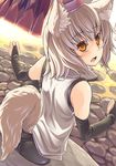  aaru_(tenrake_chaya) absurdres animal_ears ass bridal_gauntlets from_above from_behind hat highres inubashiri_momiji open_mouth paw_print short_hair sitting solo symbol-shaped_pupils tail tokin_hat touhou white_hair wolf_ears wolf_tail yellow_eyes 