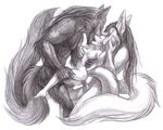  anal canine female fondling greyscale grope holding male monochrome pencils sex sharing sickeleye size_difference straight threesome 
