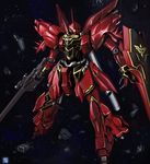  bad_pixiv_id beam_rifle debris energy_gun glowing glowing_eye gun gundam gundam_unicorn highres mecha mito_hakruren no_humans shield sinanju space weapon 